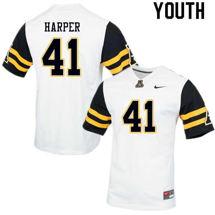 Youth #41 Reed Harper Appalachian State Mountaineers College Football Jerseys Sale-White - Click Image to Close